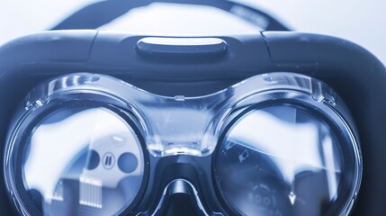 Detailed view of a virtual reality headset used for 3D modeling, close-up, clear lenses -