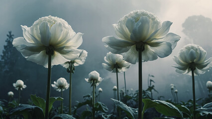 field of white poppies, also called opium. Papaver somniferum
