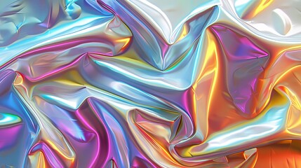 Vibrant surface of crumpled holographic material with a shiny, Foil Texture.