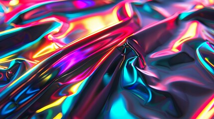 Vibrant surface of crumpled holographic material with a shiny, Foil Texture.