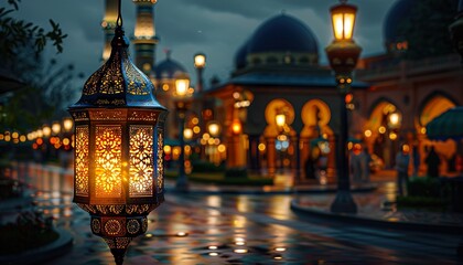 Ramadan Background with lantern in the night,  - obrazy, fototapety, plakaty