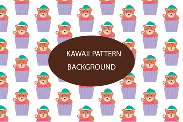 Kawaii animal pattern background design.  baby bear summer pattern background. for newborn apparel, textiles and wallpaper Vector illustration