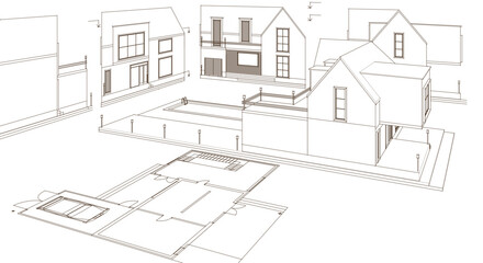 house architectural project sketch 3d illustration	
