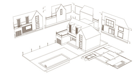 house architectural project sketch 3d illustration	
