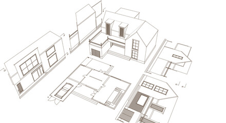 house architectural project sketch 3d illustration	
