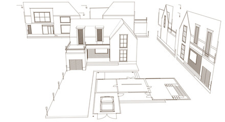 house architectural project sketch 3d illustration	
