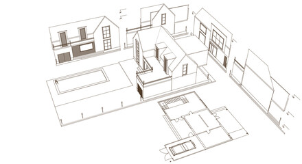 house architectural project sketch 3d illustration	
