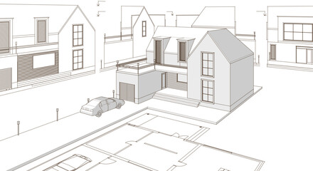 house architectural project sketch 3d illustration	
