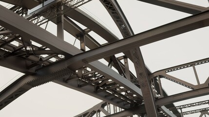 Construction of a highway overpass, close-up on structural steel, detailed and clear