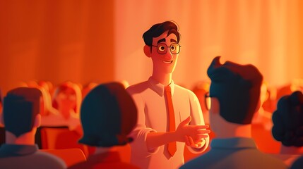 Illustrated Male Participant Expressing Gratitude After Receiving Satisfactory Answer During Professional QA Session