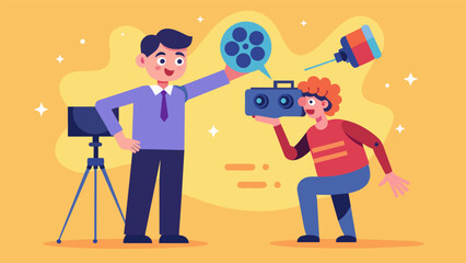 As the cameras roll the director gives instructions to a neurodivergent actor praising their ability to bring a fresh interpretation to the character.. Vector illustration