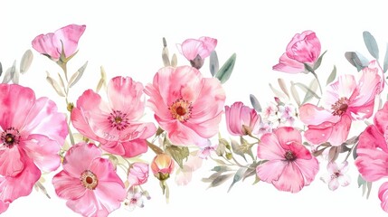 A painting of pink flowers on a white background. Ideal for floral designs