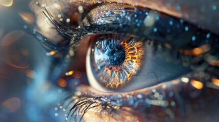 Close up of a person's eye with glitter, great for beauty and makeup concepts