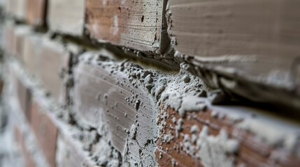 Close-up of laying brick for a home's exterior, precise mortar application, sharp focus