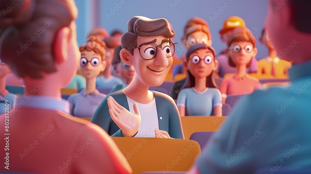 Poster male participant expressing gratitude and appreciation during interactive qa session in cartoon anim