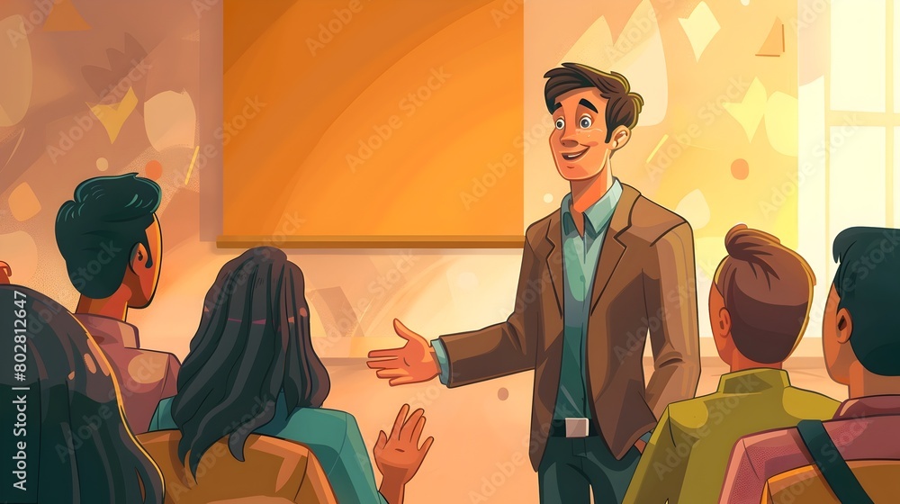 Aufkleber male participant expressing gratitude to speaker after productive qa session in illustrated animatio