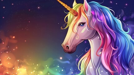 Magical Unicorn with Vibrant Rainbow Mane and Sparkling Celestial Backdrop
