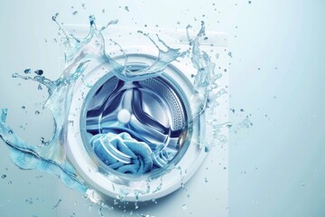 Water splashing out of a washing machine, suitable for appliance repair or maintenance concept