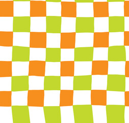 Wavy Checkered Seamless Pattern, Retro Hand Drawn Grid Texture. Funky Contemporary Checker Board Groovy Style. Vector Illustration in Bright Color. Trendy Wallpaper Design. Groovy Chess Pattern.