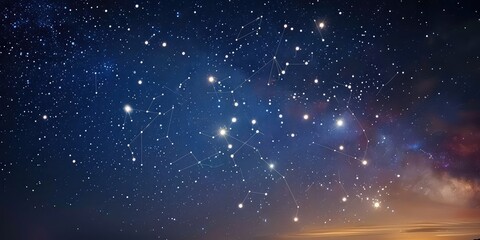 Celestial wonders: Zodiac constellations sparkle in a star-studded sky, a breathtaking sight of...