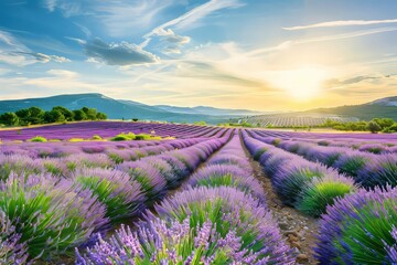 Explore the serene beauty of a field of lavender in Provence, France, where rows of fragrant purple blooms create a stunning backdrop against, Generative AI