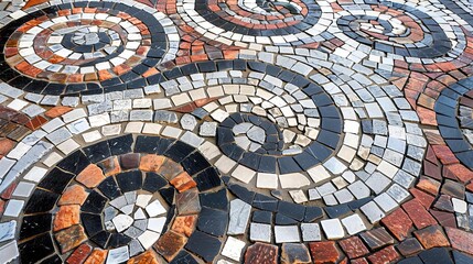 a colorful mosaic tile floor featuring a variety of shapes and sizes, including squares, rectangles