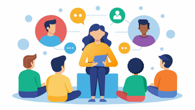 An individual participating in a skills group focused on interpersonal effectiveness learning how to effectively communicate and set boundaries in. Vector illustration
