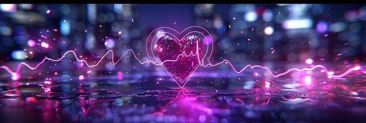 Vibrant heart pulse symbolizes the essence of vitality and life force against a dark background