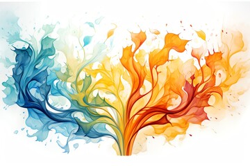Obraz premium Colorful watercolor painting of blue and orange. The painting is abstract and looks like a fire and ice.