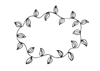 葉っぱのフレーム（手書き、モノクロ、線画）