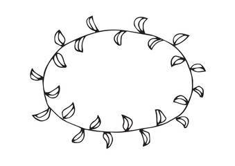 葉っぱのフレーム（手書き、モノクロ、線画）