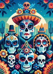 dia de muertos skulls collection The bright skulls of Dia de Muertos.Mexican holiday: colorful skulls.The Dia de Muertos skull collection.Bright Dia de Muertos skulls: photos for the decoration of the