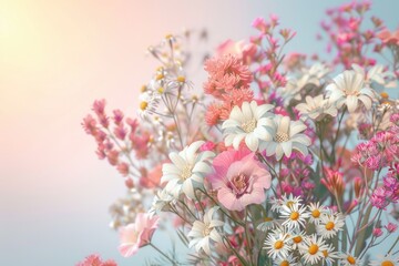 Obraz premium A beautiful arrangement of pink and white flowers in a vase, perfect for home decor or floral design projects