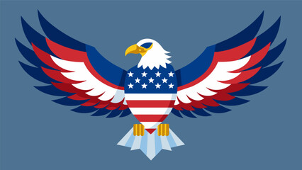 A giant balloon eagle with outstretched wings proudly displaying the colors of the American flag.. Vector illustration