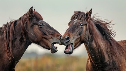 Fototapeta premium A pair of horses standing side by side. Suitable for equestrian themes