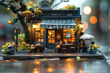 In a meticulously crafted miniature café, the interior exudes a charming and delightful atmosphere. : Generative AI