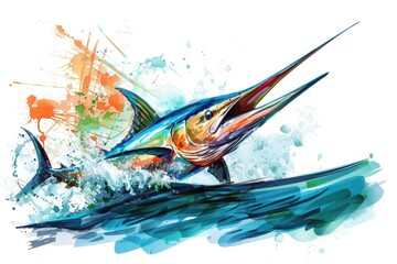 A large fish jumps out of the water. Suitable for aquatic themes