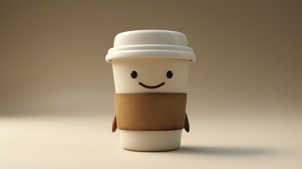 Cute 3D coffee mug on a light brown background.