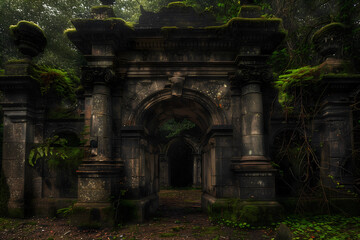 Obraz premium Standing tall and weathered by time, an ancient gate marks the threshold between the past and the present