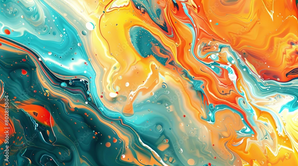 Poster an abstract painting featuring a colorful array of shapes and sizes, including a triangle, a square