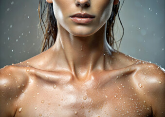 Wet Beautiful sexy woman in shower. Female skin under water drops