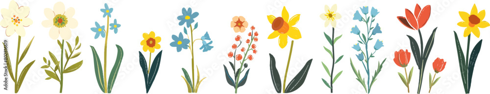 Poster a set of simple vector illustrations on a white background