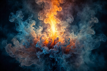 Highly detailed illustration centered on a flickering smoke background