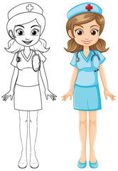 Vector illustration of two nurse characters.