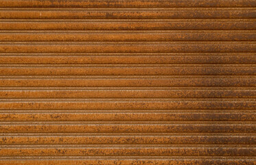 Rust, metal and roller door for garage, construction and old for water damage and iron oxide. Texture, exterior or distress steel for maintenance and gate or security, shutter and outside or metallic