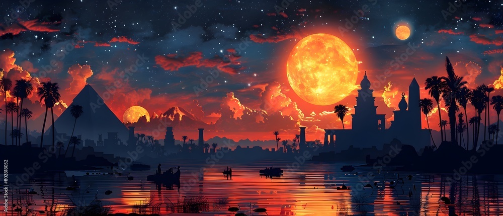 Wall mural divine intervention in the creation of the egyptian universe: a mythological silhouette