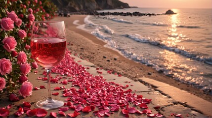 A glass of wine on the beach