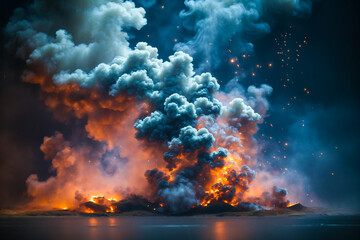 Fototapeta premium Highly detailed illustration centered on a flickering smoke background