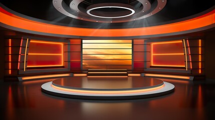 3D Virtual TV Studio News, News studio. News room. Background for newscast, virtual studio set design background