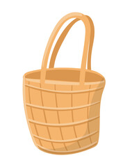 Summer straw bag in flat design. Beach wicker eco handbag model. Vector illustration isolated.